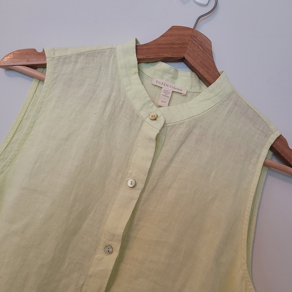 Eileen Fisher Organic Linen Sleeveless Shirt Yellow XS Button Down - Picture 2 of 6